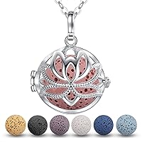 EUDORA Harmony Ball Floating Locket Women Aromatherapy Essential Oil Diffuser Pendant Necklace with 5PCS Lava Stone, 30