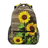 ALAZA Autumn Sunflowers on Wooden Board School Backpacks Business Travel Hiking Camping Rucksack Pack
