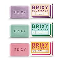 BRIXY 3 Bar Sampler Pack - Moisurizing Body Wash Bars with coconut oil and shea butter, 4 ounce bars, 100% natural scents, Vegan, Cruelty-Free