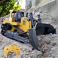 Remote Control Bulldozer 1/16 RC Front Loader Tractor Toy 2.4Ghz RC Construction Vehicles RC Dozer Toys for Boys Adults, 9 Channel Track Dozer Cars with Light & Sound for Kids