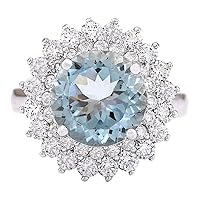 4.25 Carat Natural Blue Aquamarine and Diamond (F-G Color, VS1-VS2 Clarity) 14K White Gold Cocktail Ring for Women Exclusively Handcrafted in USA