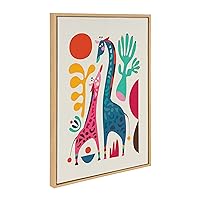 Sylvie Giraffe Love Framed Canvas Wall Art by Rachel Lee of My Dream Wall, 23x33 Natural, Abstract Animal Art for Wall