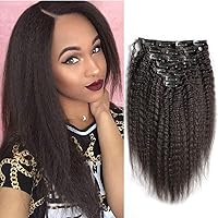Afro Kinky Straight Clip In Human Hair Extensions For Black Women Natural Black Kinky Straight Clip Ins 8A Coarse Yaki Straight Clip Ins Remy Human Hair 7pcs/set 100Grams (16 inch)