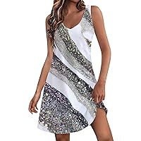 Sundresses for Women Trendy Plus Size Flowy Short Dress Sexy V Neck Off The Shoulder Sleeveless Floral Mini Dress
