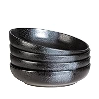 Large Pasta Bowls, 65 ounce Large Salad Bowls Set of 4, 10'' Ceramic Wide Shallow Bowl Plates, Large Serving Bowls for Fruit, Party Entertaining, Microwave Safe(Black and Grey)