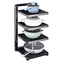 Pot and Pan Organizer Rack for under Cabinet, Heavy Duty Pot Pan Rack under Sink Organizers and Storage, Pot lid organizer, Kitchen Cabinet Organizer with 4 Adjustable Tiers
