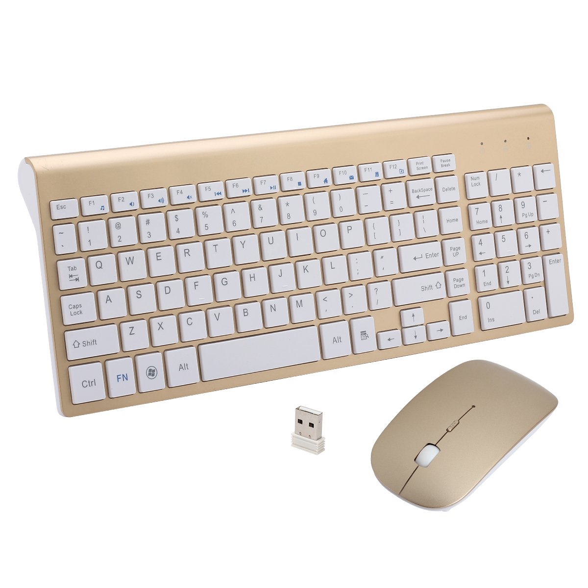 HAIBING Wireless Keyboard and Mouse Combo,Compact Full-Sized 2.4GHz Ultra Slim Wireless Keyboard with Number Pad and Power-Saving Mouse for Office Windows 10,Laptop,PC,Computer,Desktop,Gold01