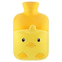 samply Hot Water Bottle with Cover, 1L Cute Hot Water Bag with Hands Warmer Pocket for Kids, Removeable & Washable Soft Animal Bottle Cover, Helps Provide Warmth and Comfort, Yellow Duck
