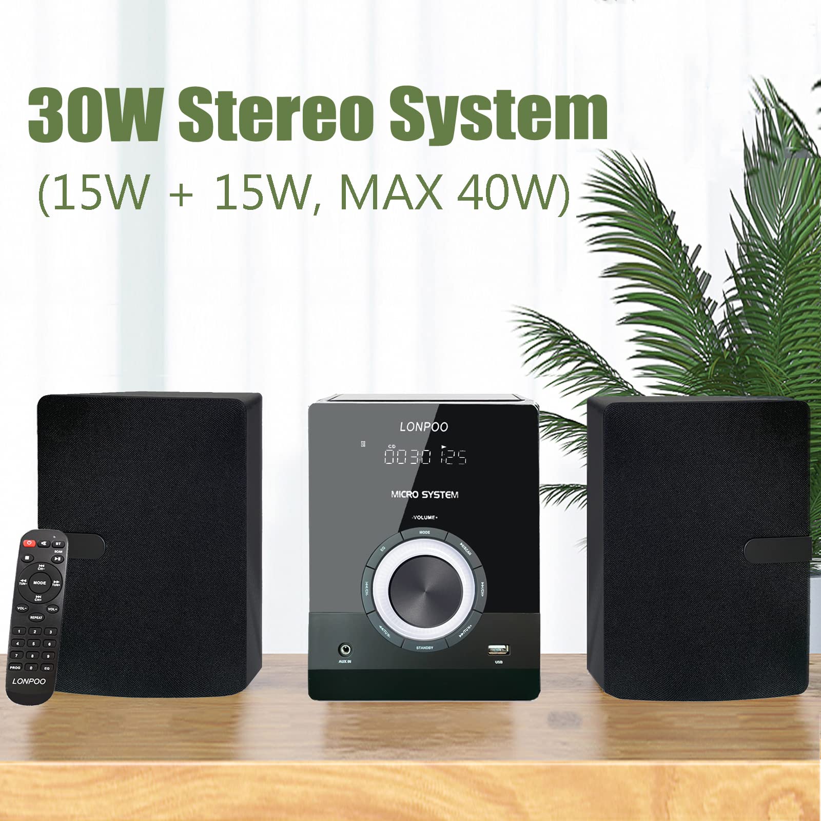 Bluetooth Home Stereo Shelf System - Compact Micro Stereo System with CD Player, FM Radio, Aux-in, USB Playback, 2-Way Music Crisp-Sound, DSP-Tech, Remote Control