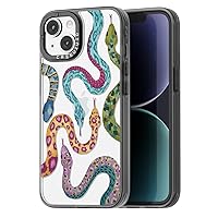 Compatible for iPhone 15 Case Cute Aesthetic - Durable Fashion Funny Phone Case - Girly Snake Pattern Print Cover Design for Woman Girl 6.1 inches Black