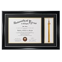 GraduationMall 11x17 Black Diploma Frame with Tassel Holder for 8.5x11 Certificate Document,Real Glass, Black over Gold Mat