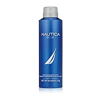 Nautica Blue Deodorizing Body Spray - Iconic, Vegan Formula, Deodorant Spray, Refreshing Bergamot and Earthy Sandalwood, 6.0oz