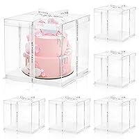 6 Pcs Clear Cake Box with Ribbon 2-Layer 10x10x10 Inch, Transparent Cake Carrier Box with Lids, PET Tall Cake Packaging Boxes, Clear Gift Boxes for Birthday, Wedding and Festival Party