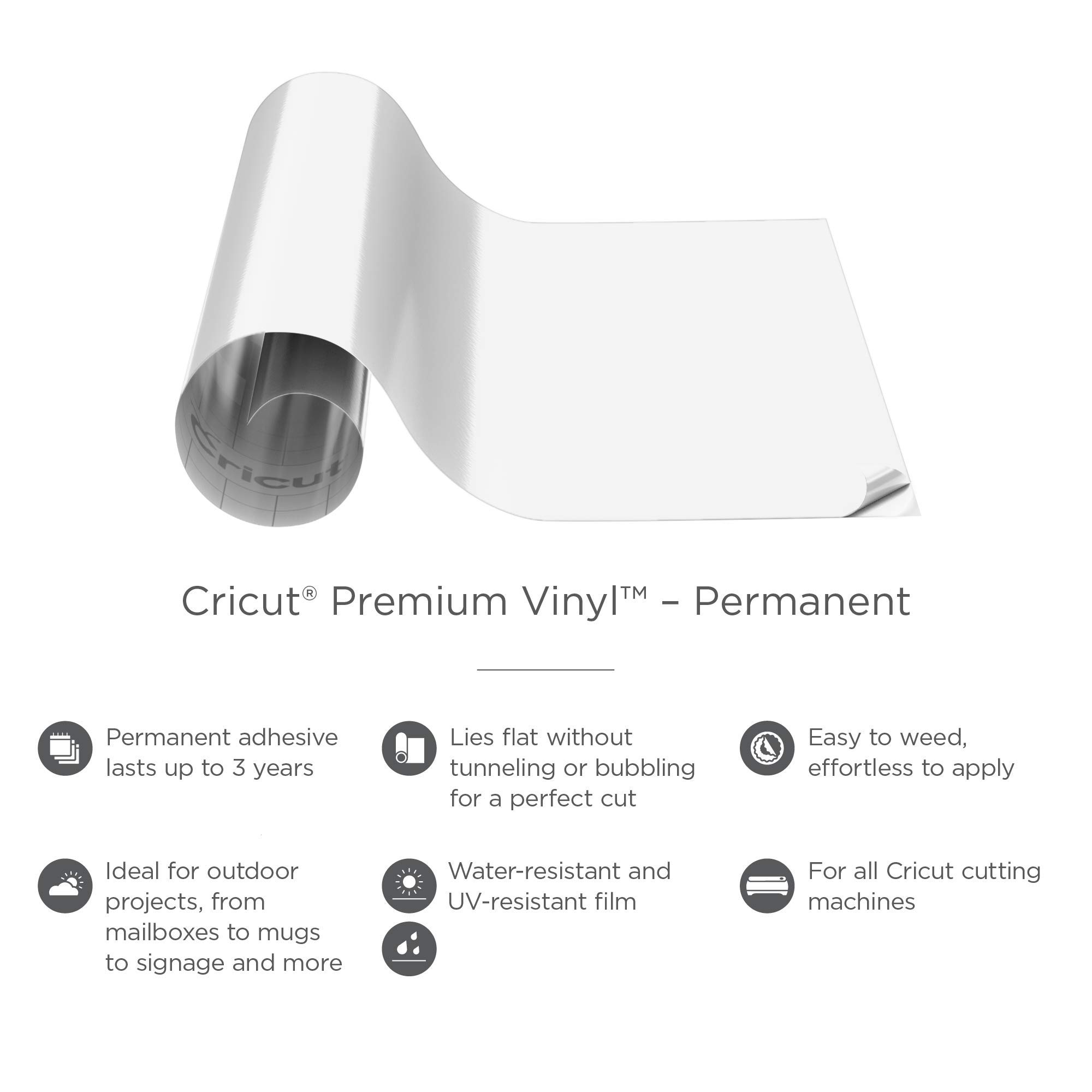 Cricut Premium Vinyl - Permanent, 12” x 48” Adhesive Decal Roll - Frosted Opaque