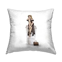 Stupell Industries Upscale Fashion Woman Sitting Coffee Cup Outdoor Printed Pillow, 18 x 18, Black