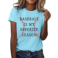 Cute Baseball Shirt Women Summer Sports Softball Novelty Tee Short Sleeve Crew Neck Baseball Mom Casual Letter Print Tshirt