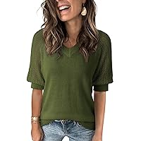 Dokotoo Women's Casual Short Sleeve Loose Crochet Tunic Tops Lightweight Knit Pullover Sweater Blouses