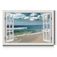 Renditions Gallery Canvas Nature Wall Art Home Paintings & Prints Artwork Cloudy Ocean Beach Sky Glam Romantic Window View Modern Decorations for Dining Room Office Kitchen - 24