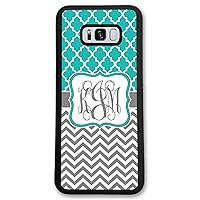 Samsung Galaxy S8 Plus, Phone Case Compatible with Samsung Galaxy S8+ [6.2 inch] Teal Lattice & Grey Chevrons Monogram Monogrammed Personalized S8P62