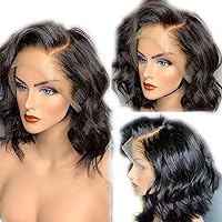 QUINLUX HAIR HD Transparent Lace Wig 130 Density Short Wave 13x4 Glueless Lace Front Wig Human Hair Pre Plucked for Women with Natural Hairline Soft Wavy Lace Brazilian Human Hair Wig 12 Inch
