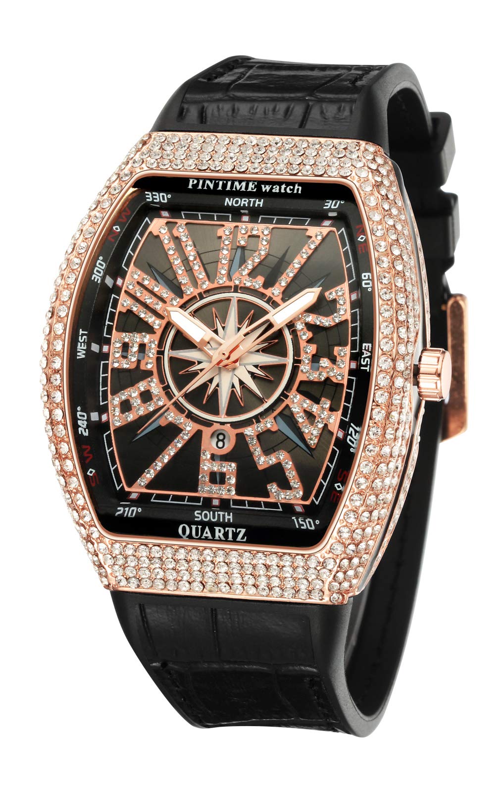 Tonneau Luxus Herren Kristall Uhr Mode Bling Iced Out Diamant Uhr für Männer Hip Hop Rapper