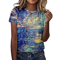 White Tops Womens Spring Summer Flower Printed Short Sleeve O Neck T Shirt Top Turtle Neck Top Pack for Women
