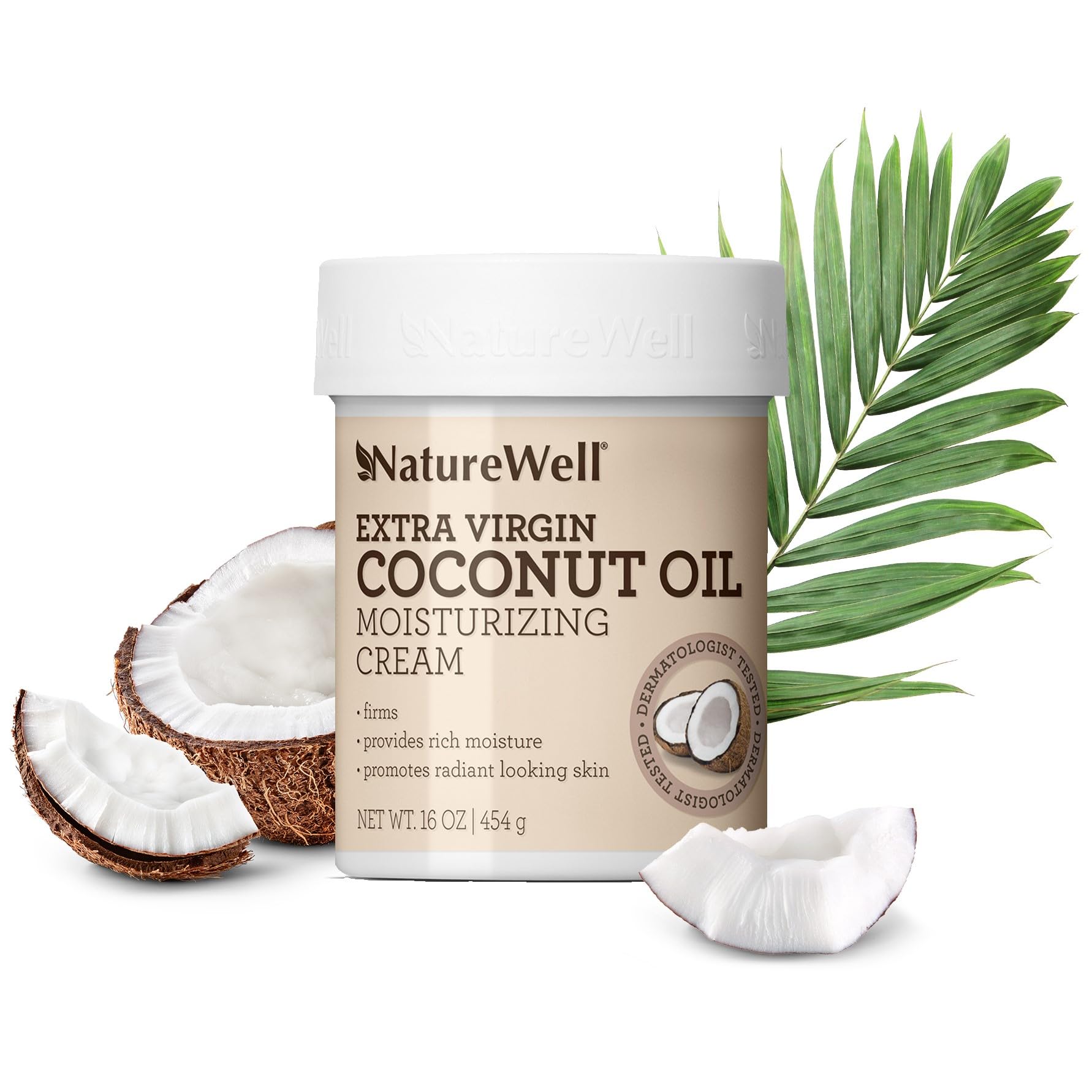 NATURE WELL Extra Virgin Coconut Oil Moisturizing Cream for Face, Body, & Hands, Anti Aging, Firming, Restores Skin's Moisture Barrier, Provides Intense Hydration For Dry & Dull Skin (16 Oz)