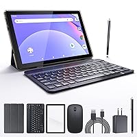 Android Tablet 10 Inch Tablets, 2 in 1 Tablet With Keyboard Include Mouse Case Stylus Tempered Film 5G Wifi Wifi6 128GB ROM+6GB RAM 10 IN IPS 8MP Camera 6000mAh Battery 10.1
