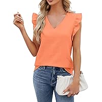 Women's Tops Casual Fashionable and Versatile V-Neck Pullover Ruffled Sleeveless Solid Color Shirt, S-XL
