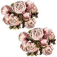 Fule 2 Pack Large Artificial Peony Silk Flower Bouquets Arrangement Wedding Centerpieces (Cameo Brown)