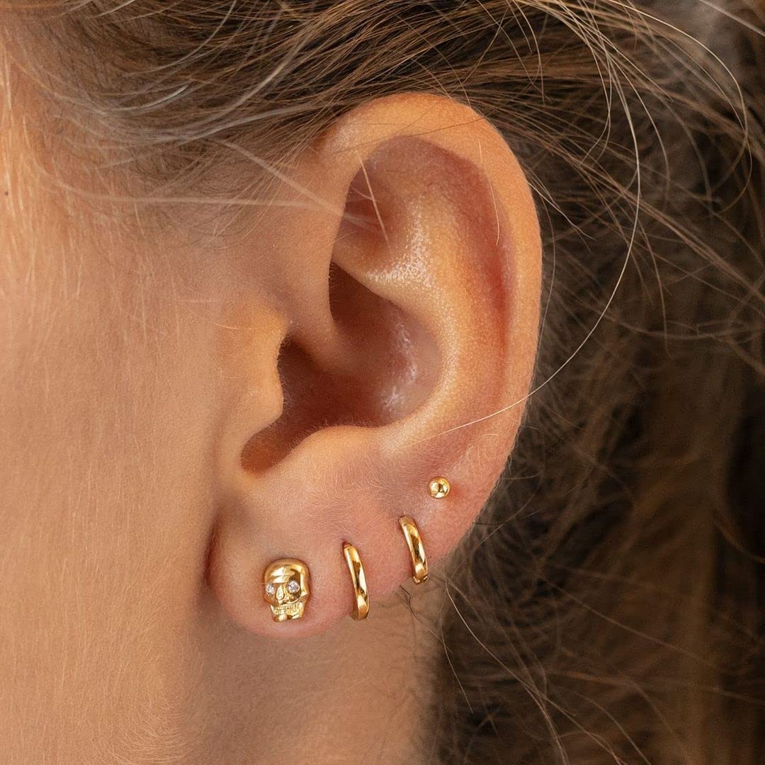 micuco 3 Pairs Small Hoop Earrings for Women, 14K Gold Hoop Huggie Earrings for Men, Tiny Huggie Hoop Earrings Set, Hypoallergenic Earrings