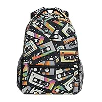 ALAZA Music Retro Vintage Cassette Tape Backpack Purse with Multiple Pockets Name Card Personalized Travel Laptop School Book Bag, Size S/16 inch