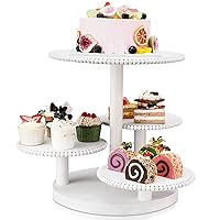 4 Tier Round Cupcake Tower Stand Beaded Wood Cake Stand with Tiered Tray Cupcake Stand for 50 Cupcakes Cake Display Stand Dessert Tiered Serving Tray for Birthday Graduation Wedding (White)