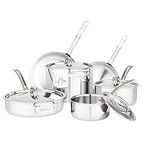 Viking Culinary 3-Ply Stainless Steel Cookware Set with Metal Lids, 10 Piece, Dishwasher, Oven Safe, Works on All Cooktops including Induction,Silver