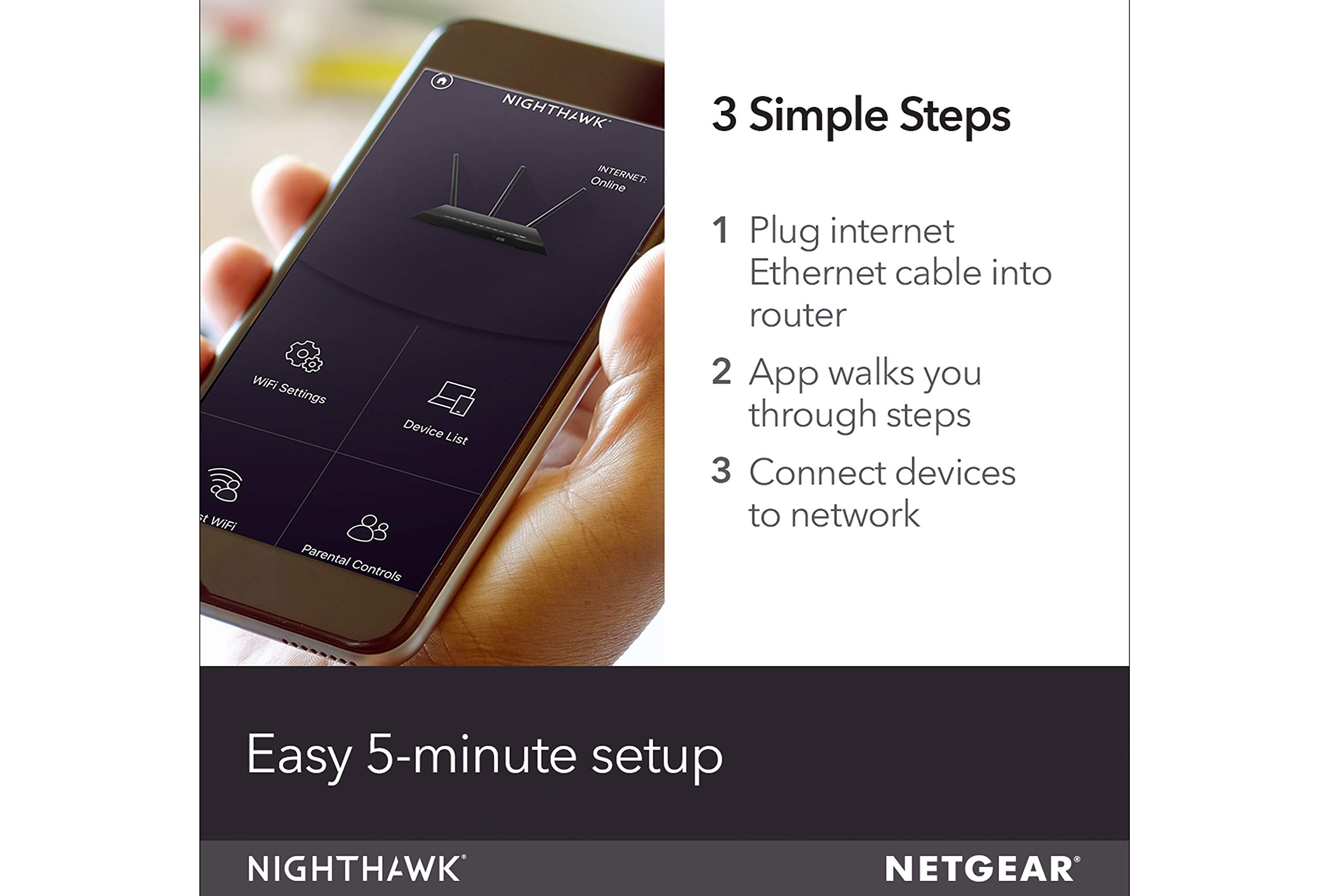 NETGEAR Nighthawk R7350 AC2400 Router: Fast Beamforming Wi-Fi for Gaming, 4K UHD Streaming. 2400Mbps, 2500 Sq Ft, QoS, Dual Core, 2.4 + 5GHz, 5 x GIGABIT + USB 3.0 Port, Smart WiFi Router R7350-NAS
