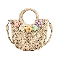 Summer Woven bag for women, 2023 Portable Straw Woven Handbag, Cute Flower Handbag