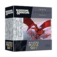 Trefl Dungeons & Dragons Wood Craft 500+1 Piece Jigsaw Puzzle Ancient Red Dragon Irregular Shapes, 50 Puzzles of D&D Symbols, Modern Premium Puzzle, for Adults and Children from 12 Years Old