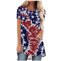 4th of July Shirt American Flag T-Shirt Women Long Tunics or Top to Wear with Leggings Plus Size Casual Loose Blouse