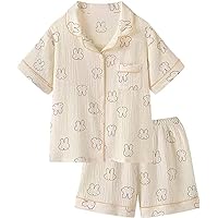 Pajamas, Loungewear, 2-piece Set, Miffy, Loungewear, Short Sleeve, Short Sleeve, Gauze, Front Opening, Summer, Spring, Top and Bottom Set, Cooling Protection, Sleepwear, Comfortable, Breathable, Stylish, Cute Women's