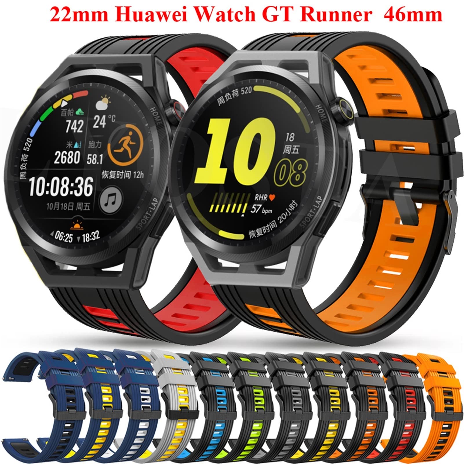 COOVS Silicone Band Strap for Huawei Watch GT3 GT Runner 46mm Original Watchband 22mm Universal Replacement Bracelet (Color : Style A, Size : 22mm Universal)