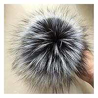 homeemoh 5.9 Inch Fluffy Faux Fur Pom Pom Balls Furry Pompoms with Snap Button for Knitting Hat Shoes Bag Charm Scarves Decoration (Grey - White)
