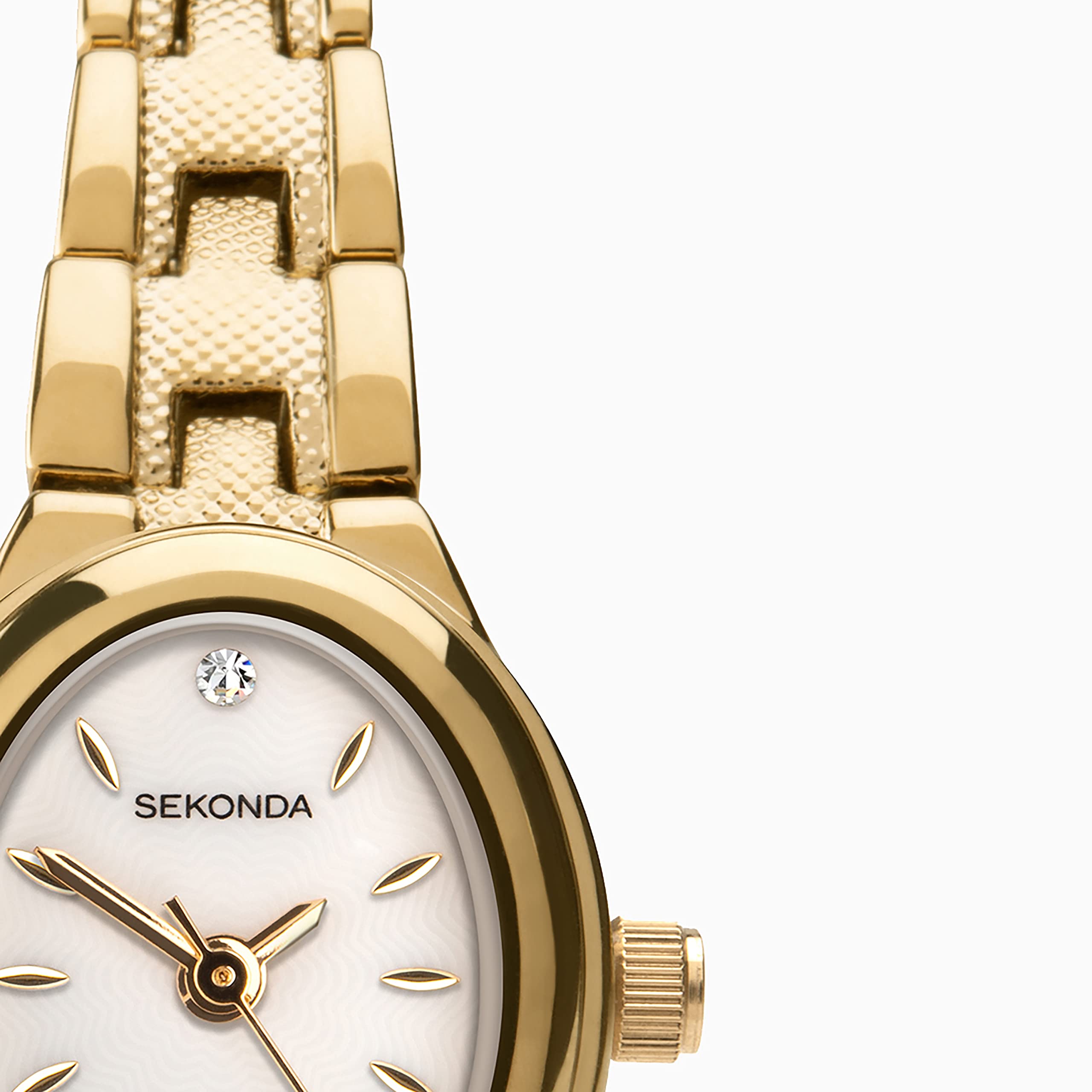Sekonda 18mm Women's Quartz Watch with Oval Mother of Pearl Dial and Gold Alloy Foldover Clasp Bracelet