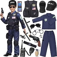Latocos 15 PCS SWAT Police Officer Costume for Kids with Vest Accessories Cop Dress Up Role Play Set for Halloween Cosplay