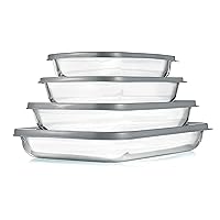 NutriChef 4-Piece Glass Baking Dish with Lids - Stackable Rectangular Glass Oven Bakeware w/Grey BPA-Free Lids - Baking Pans for Lasagna, Meatloaf, Casserole, Leftovers, & More, Dishwasher Safe