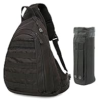 Black Tactical Sling Crossbody Backpack Pack Military Rover Shoulder Bag and Black Tactical Water Bottle Holder Molle System Travel Bag (pack of 2)