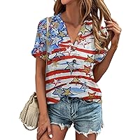 HTHLVMD Women's Casual Short Sleeve T Shirts Summer Button V Neck Tops Loose Fit Tee Shirt Blouse
