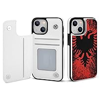 Albanian Flag of Eagle Bird Flip Leather Case with Card Holder Kickstand Function Compatible for iPhone 14 Series iPhone 14