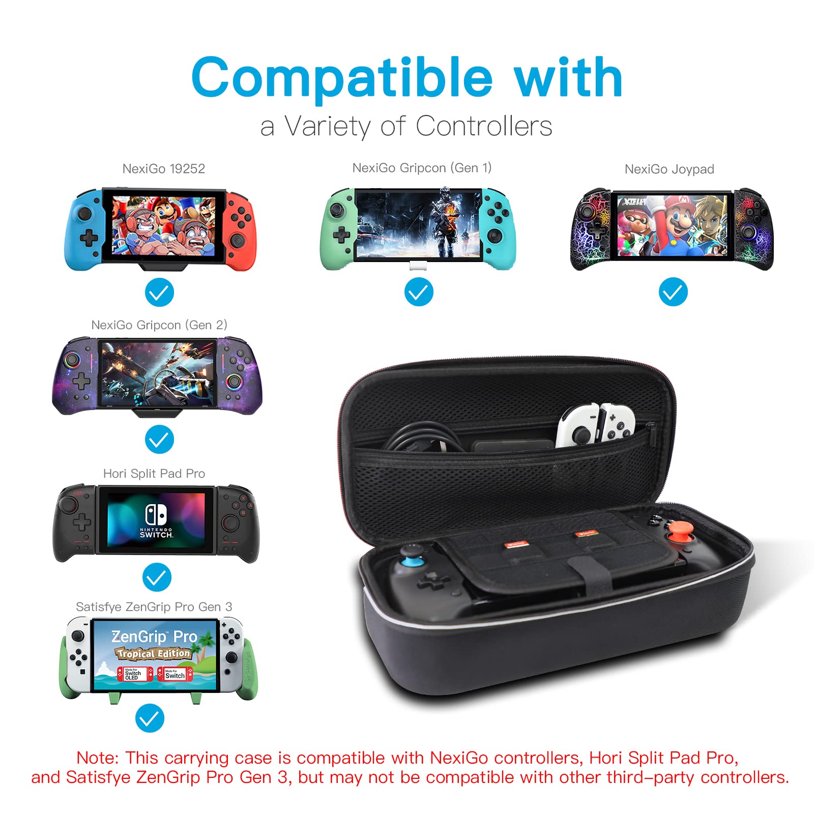 NexiGo Switch Accessories Essential Kit, Gripcon (Gen 2), No Deadzone, Enhanced Switch/Switch OLED Controller, 6-Axis Gyro, Turbo, Mapping, Game Storage Case with 10 Game Card Holders