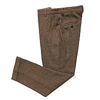 Men's Pants Wool Slim Fit Herringbone Pattern Trousers Tweed with Hidden Expandable Waist for Wedding Party