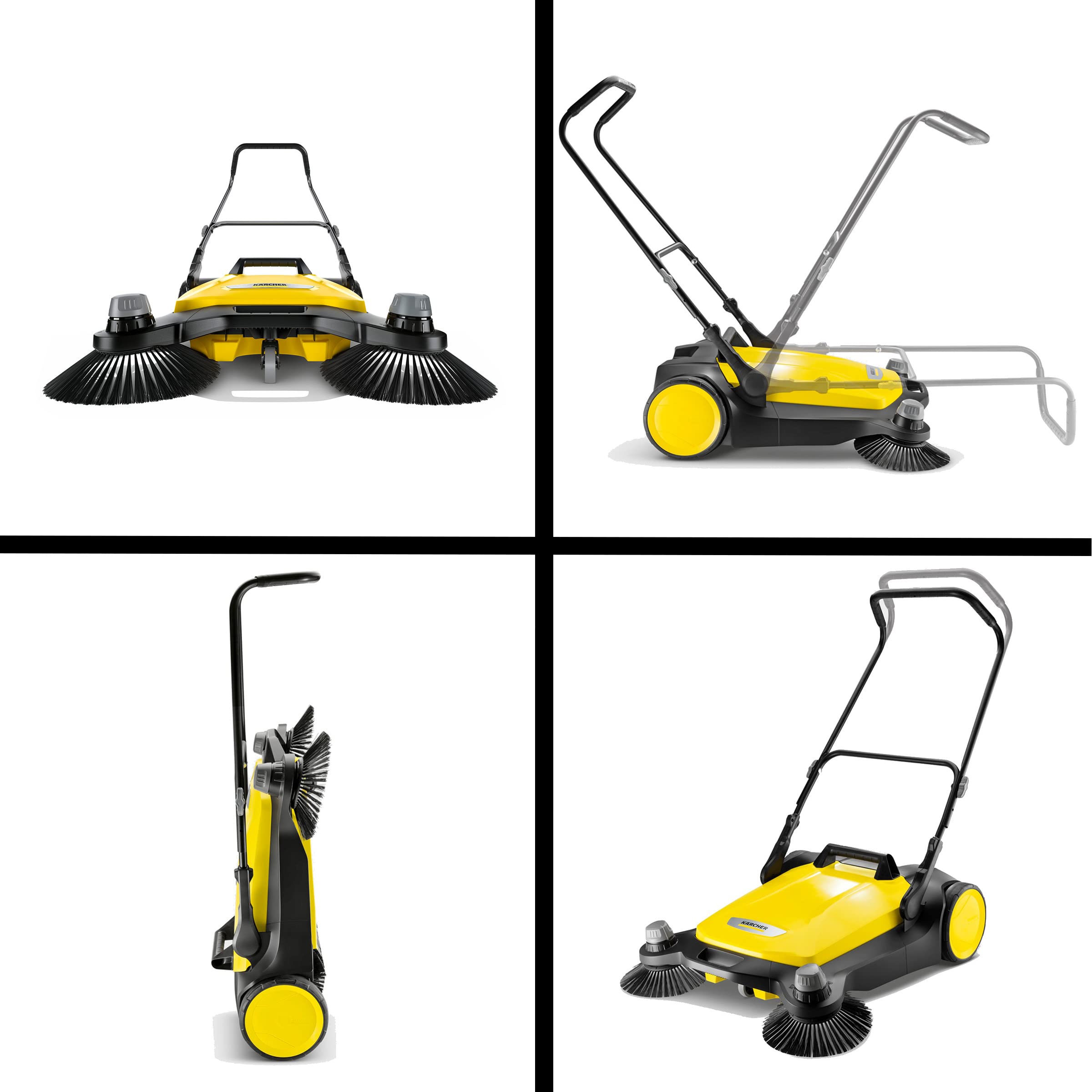 Karcher S 6 Twin Walk-Behind Outdoor Hand Push Floor Sweeper - 10 Gallon Capacity, 33.9